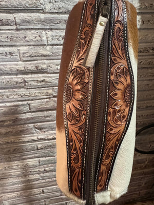 Tooled leather cowhide toiletry 