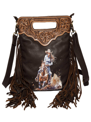Tooling Lthr Sling with Girl on Horse Paint