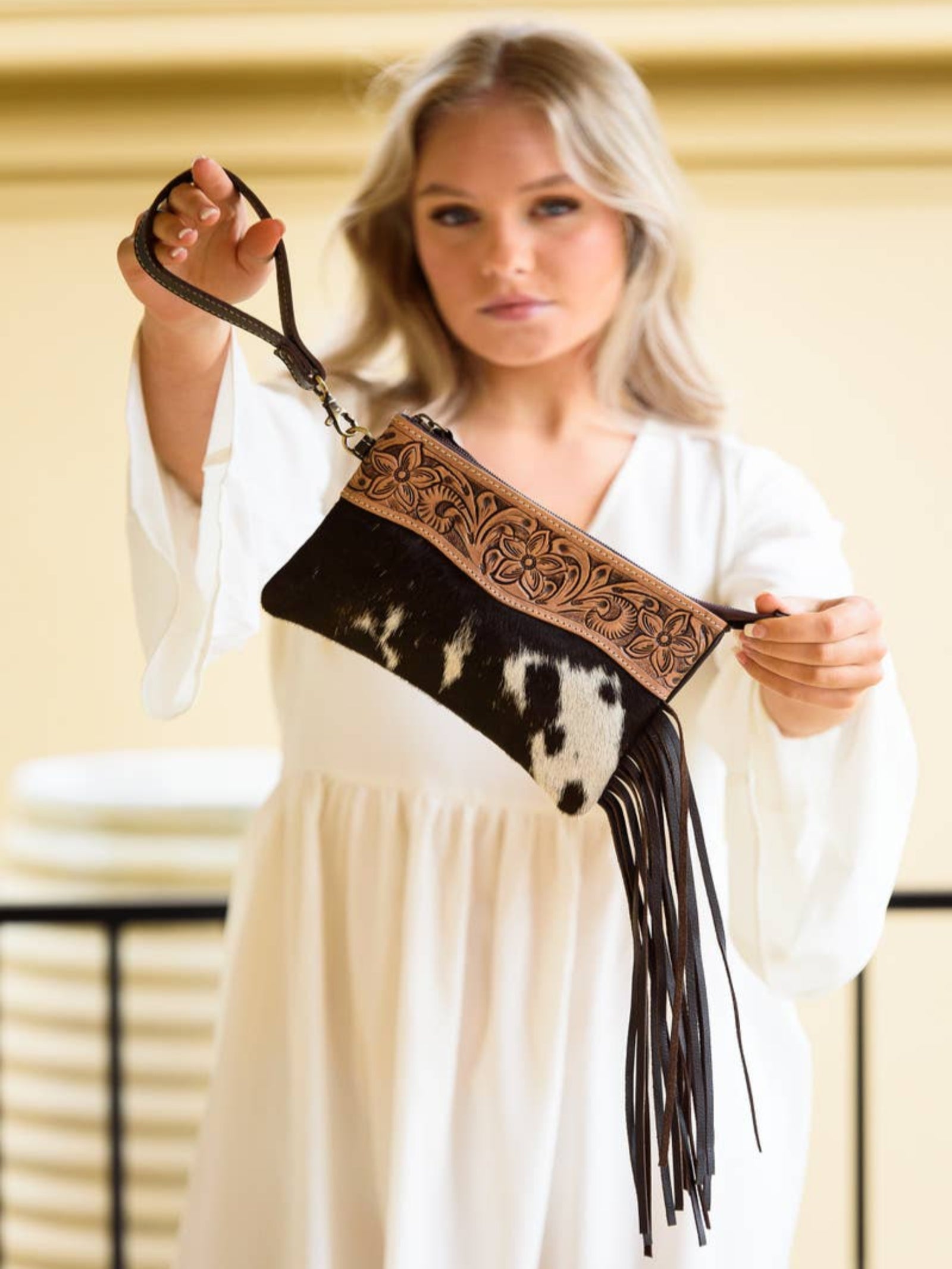 Tooling Leather Tassel Clutch - Salvador