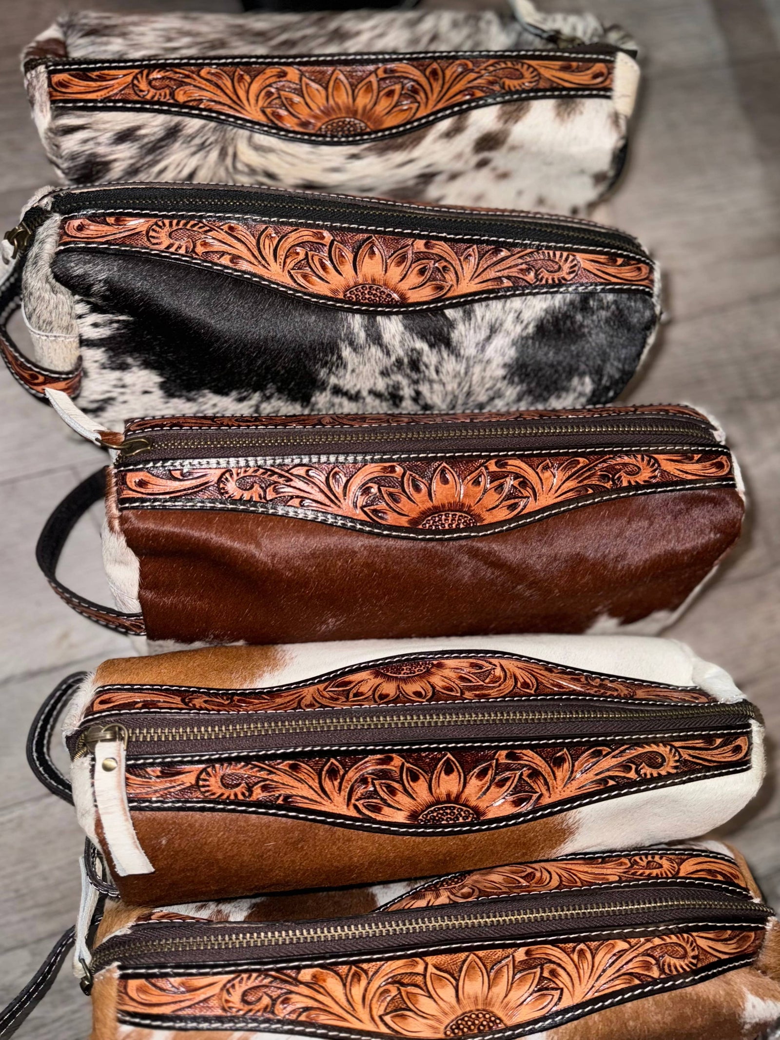 Tooled leather cowhide toiletry 