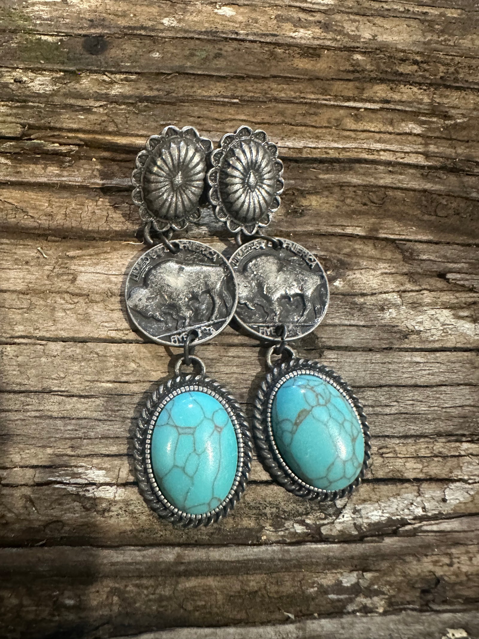 Buffalo Coin Earrings Turquoise Stone