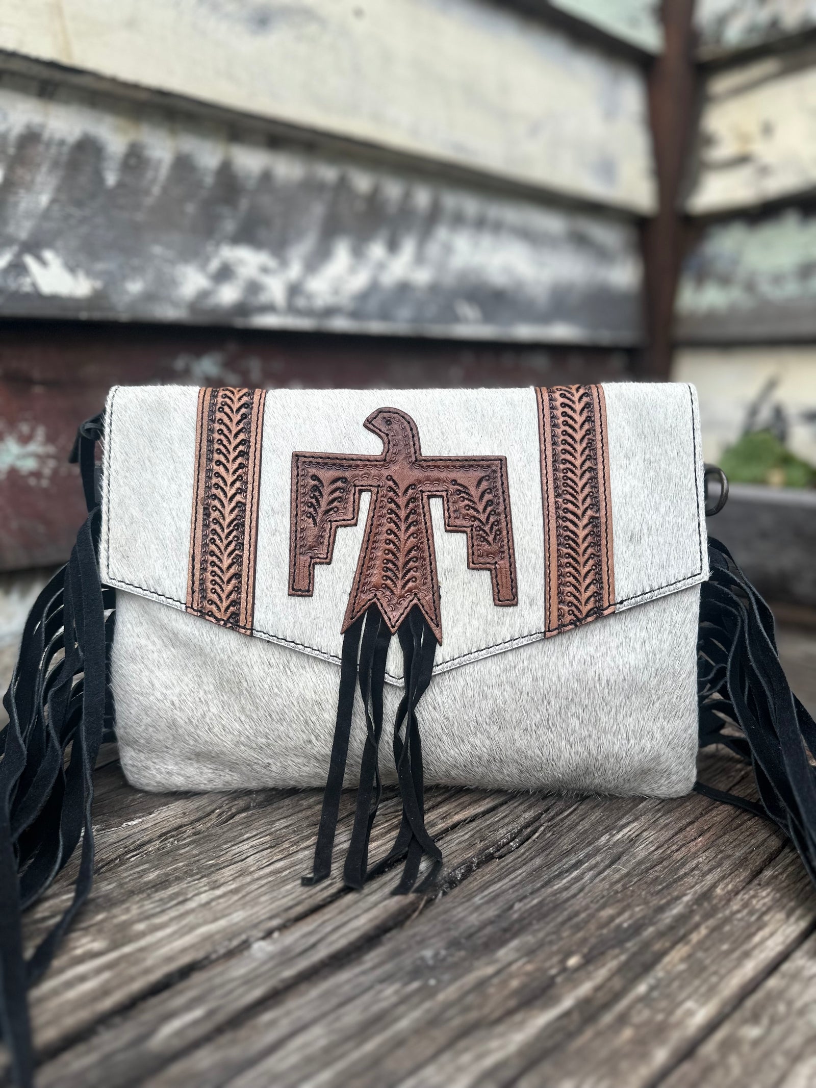 Fringed Free Bird Cowhide Bag 