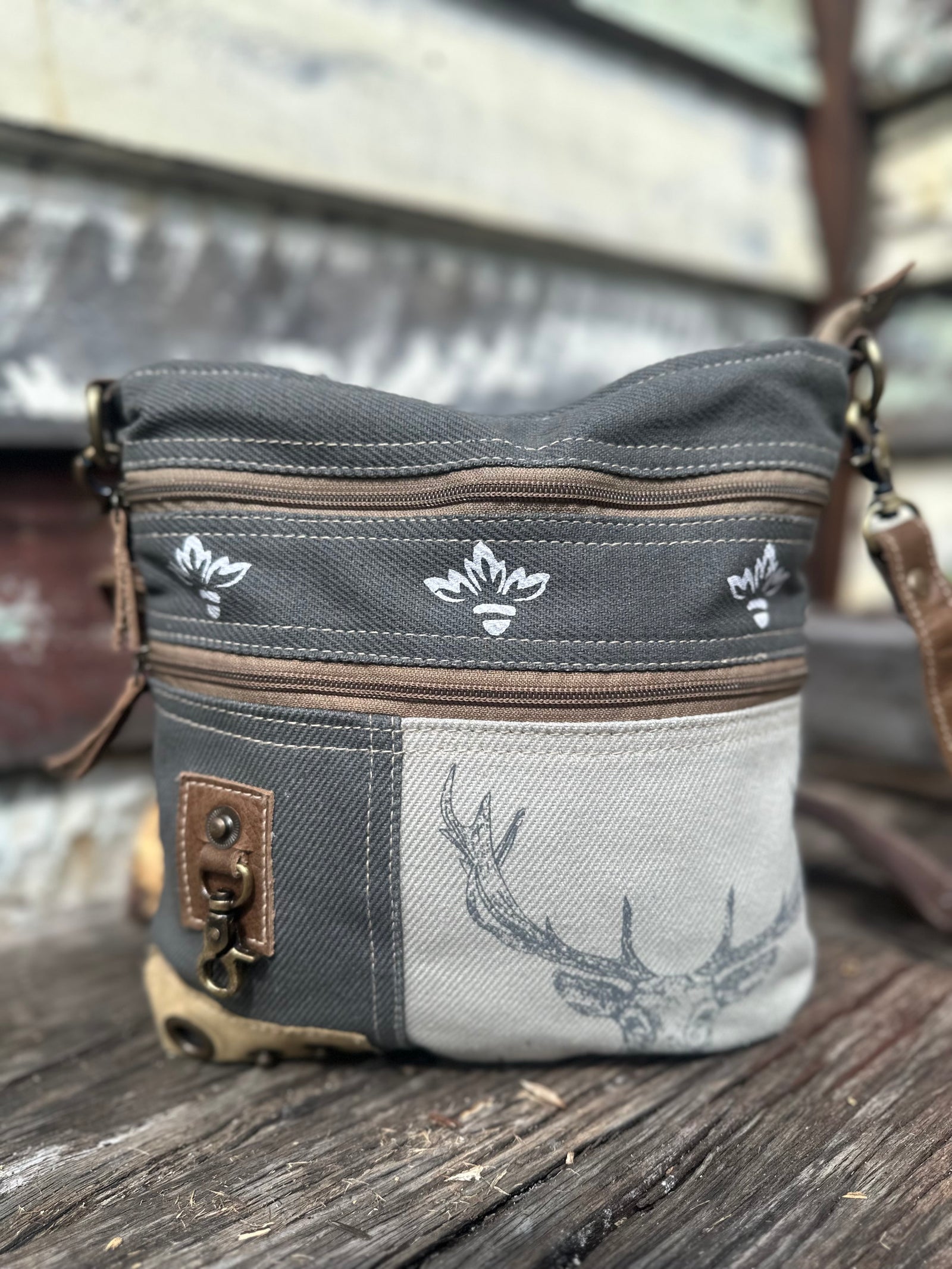 Deer And Mixed Fabrics Shoulder/Crossbody Bag