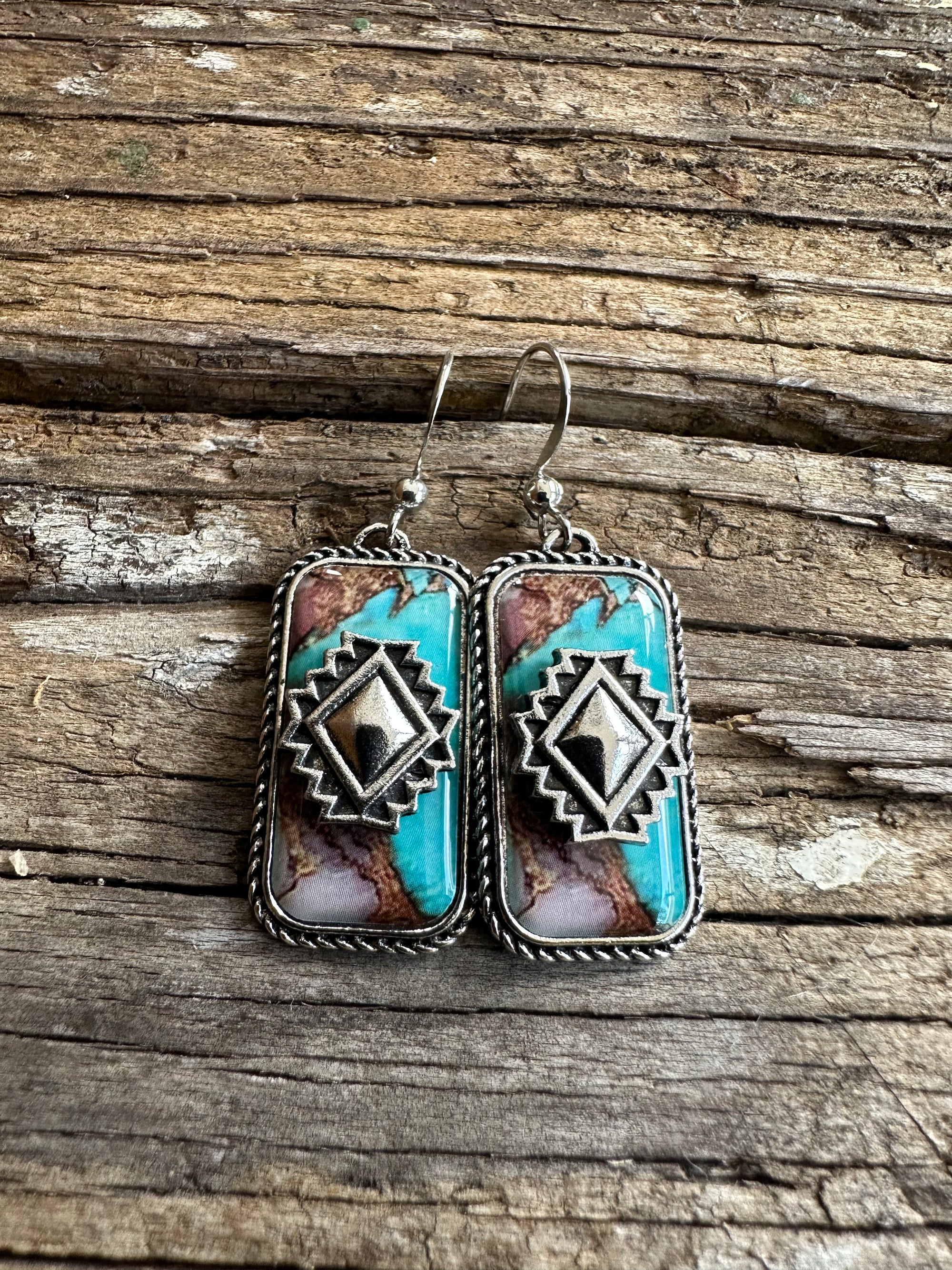 Aztec and Stone Dangle Earrings
