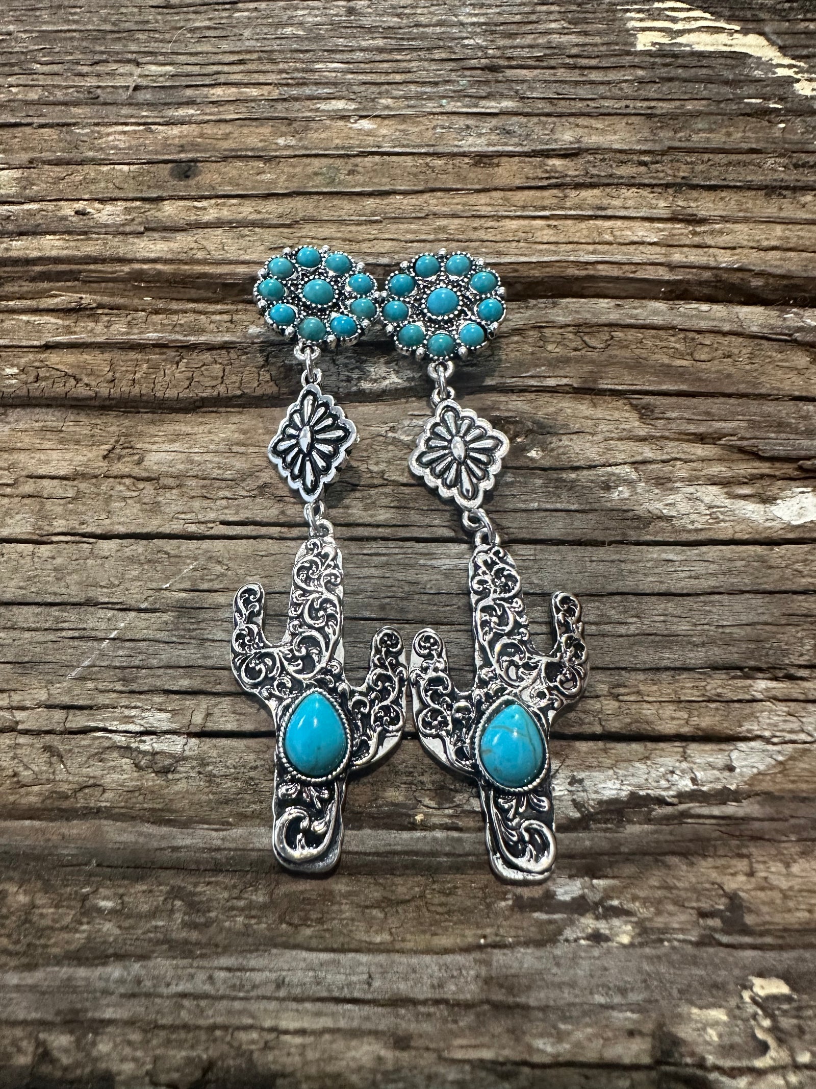Cactus Turquoise Three Charm Earrings