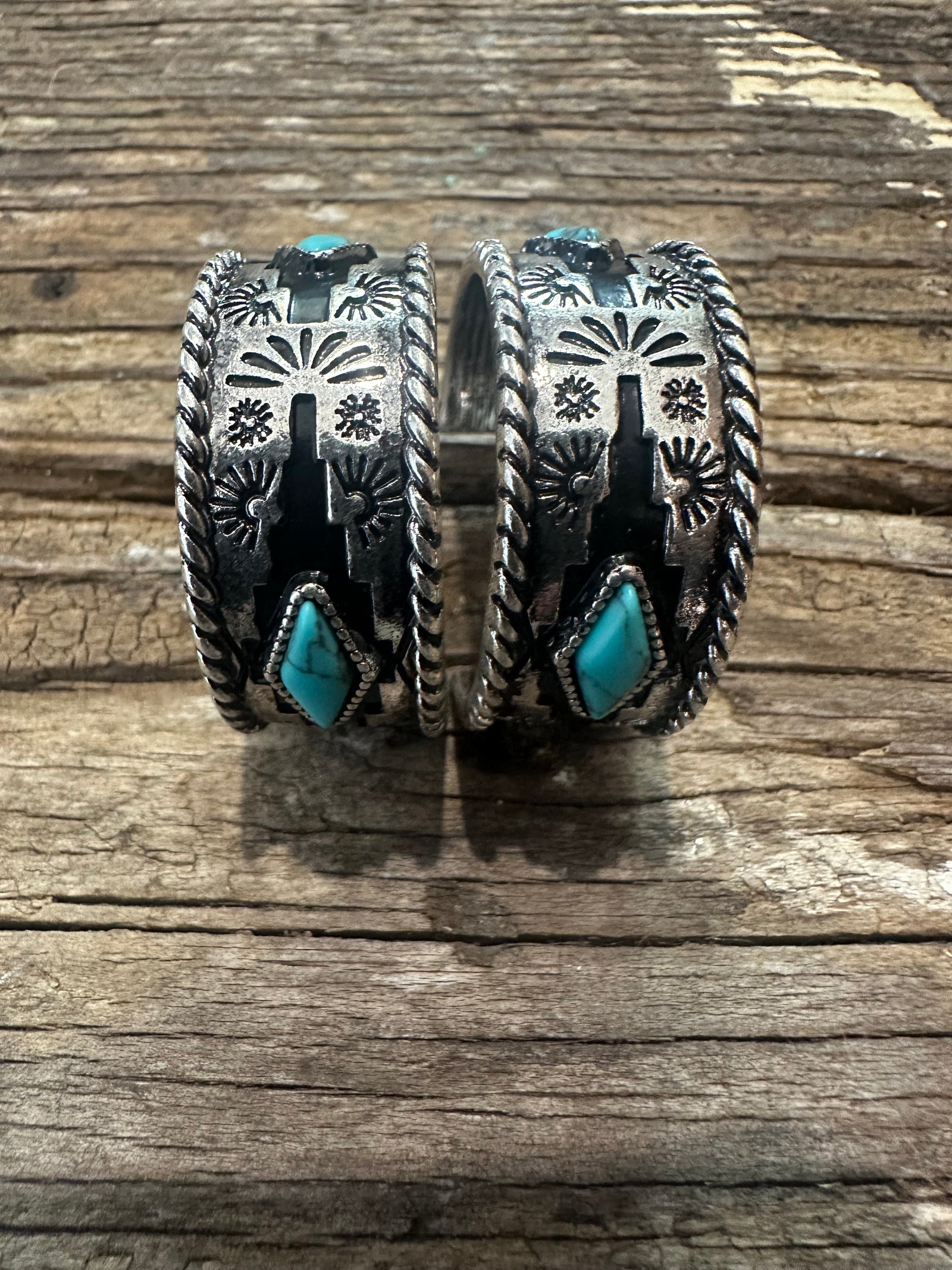 Aztec Diamond C Hoop Wide Earrings Turquoise