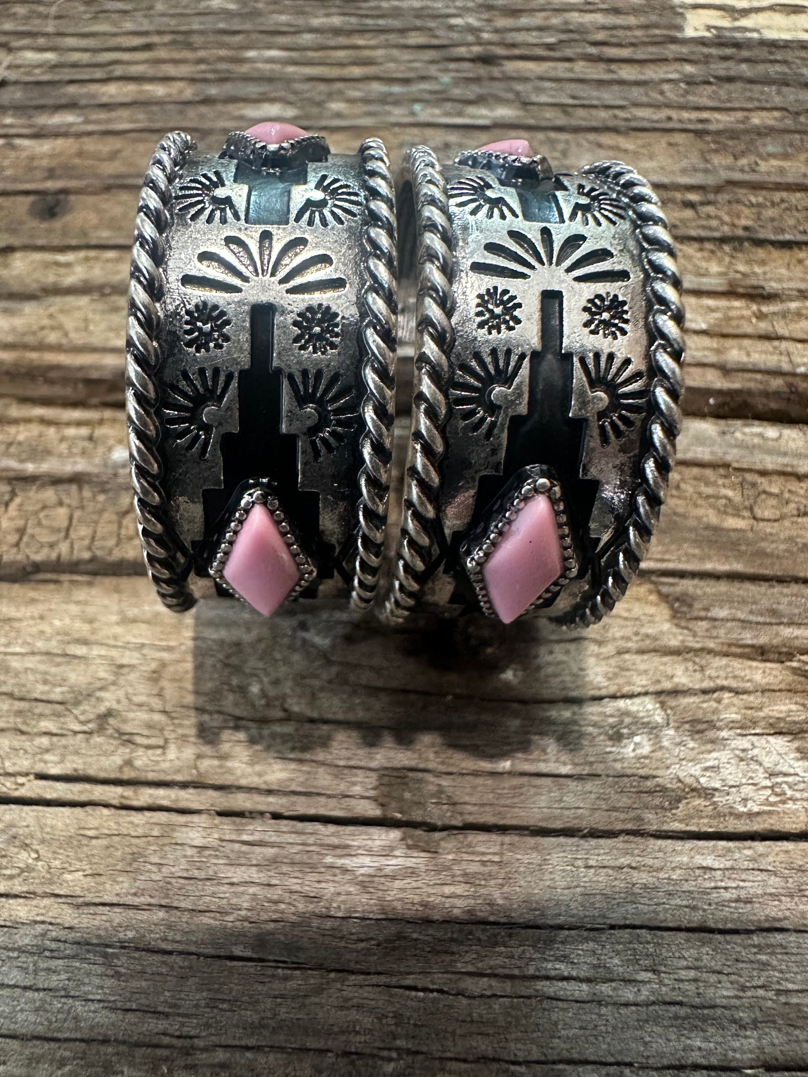 Aztec Diamond C Hoop Wide Earrings Pink