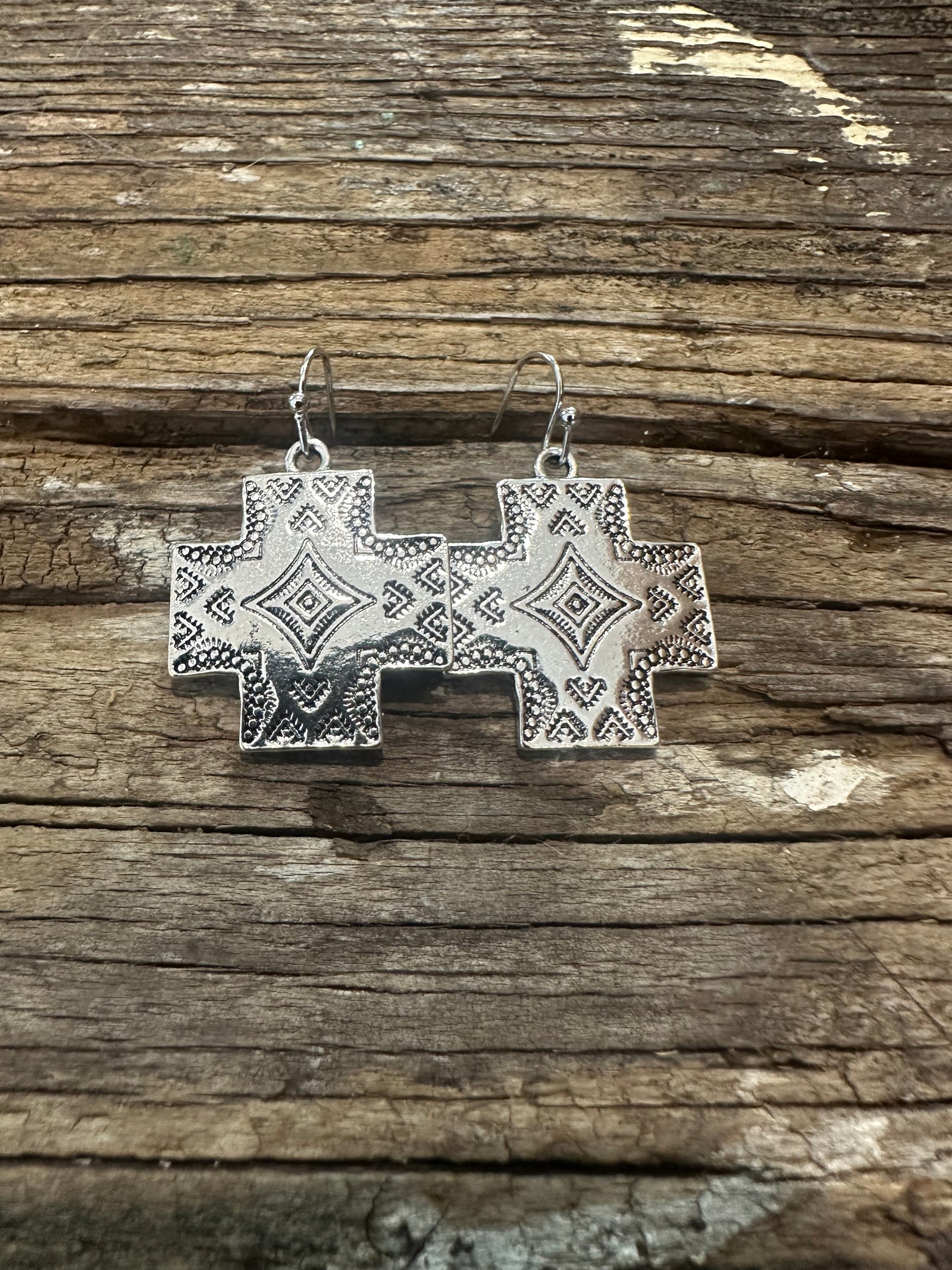 Western Silver Cross Earrings