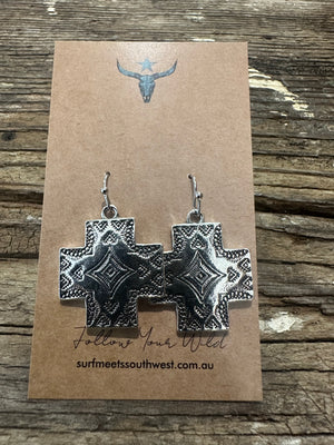 Western Silver Cross Earrings