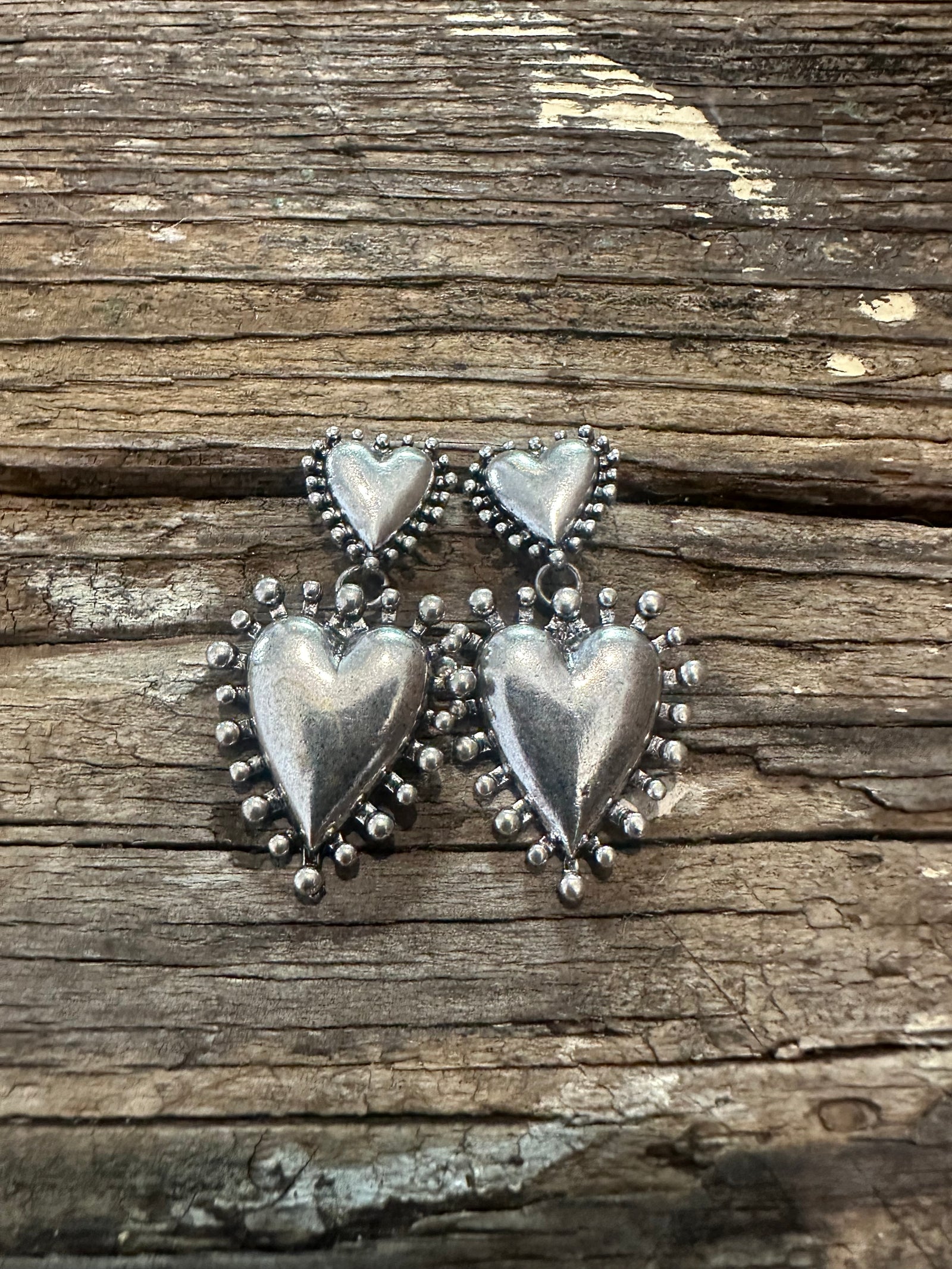 Silver Heart Drop Earrings