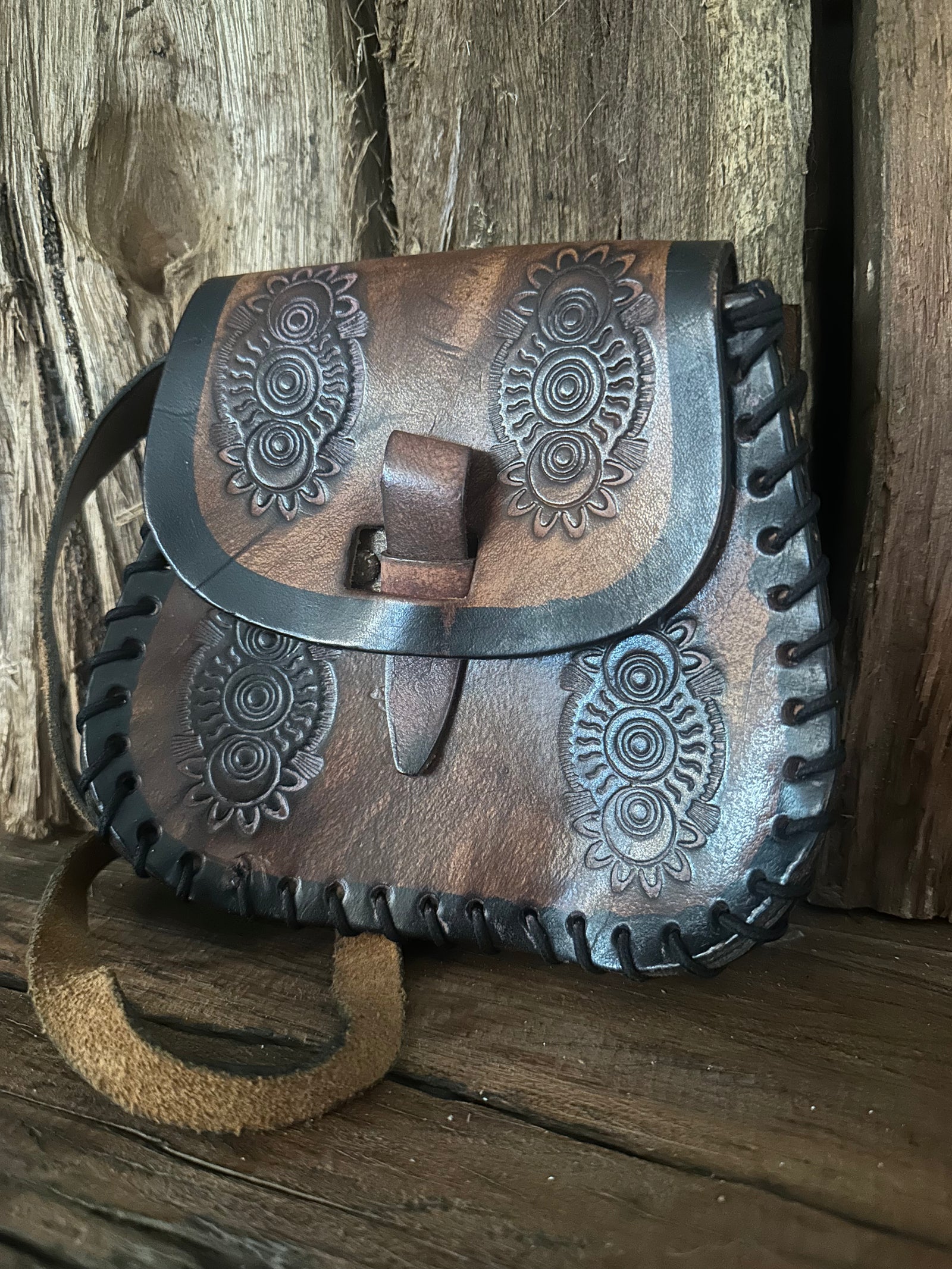 Vintage 70s Hand Tooled Leather Bag