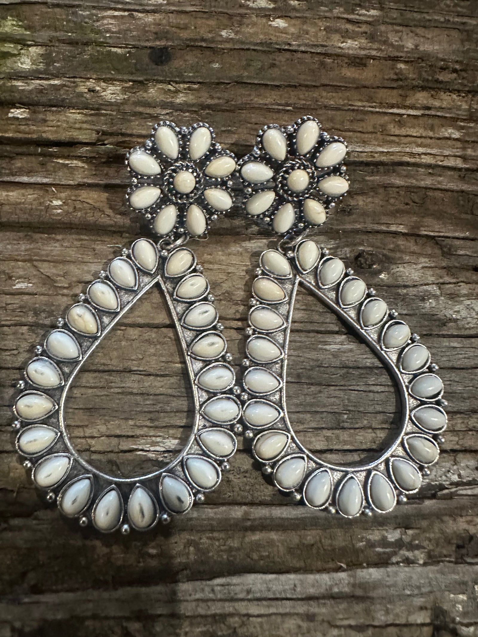 Large White Stone Earrings