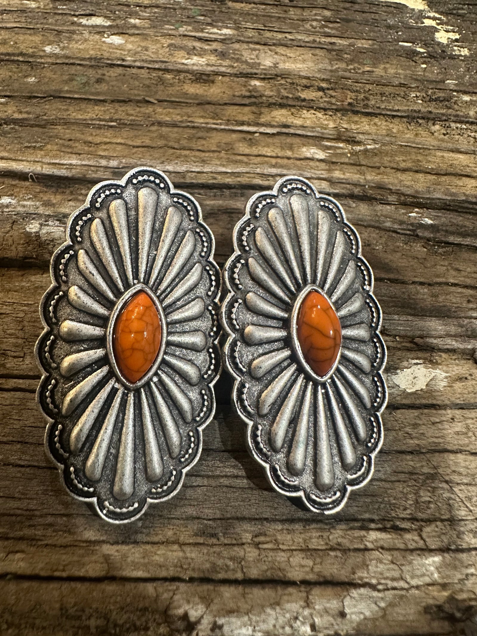 Orange Stone Concho Earrings