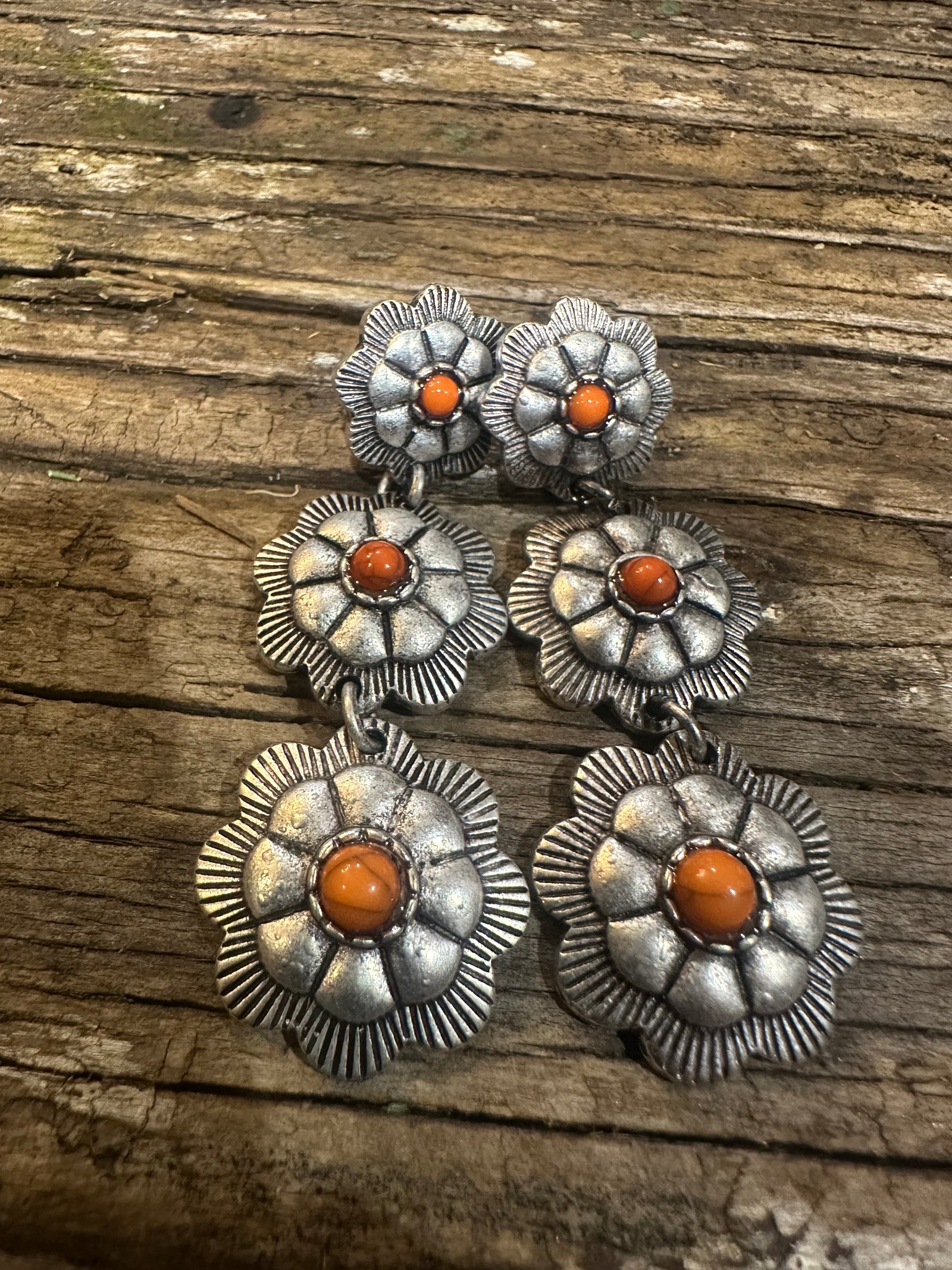 Orange Stone Flower Earrings
