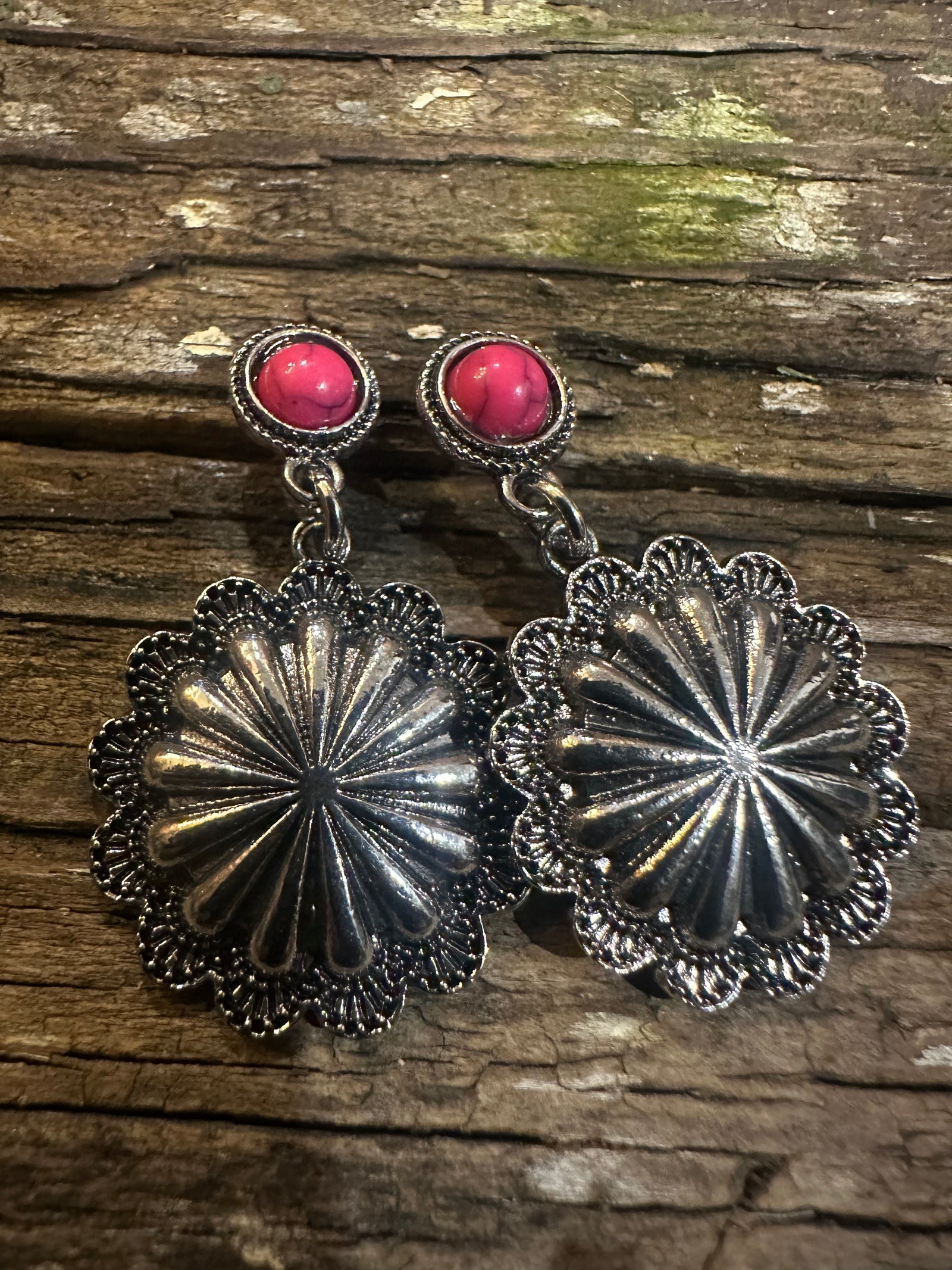 Round Silver Pink Earrings