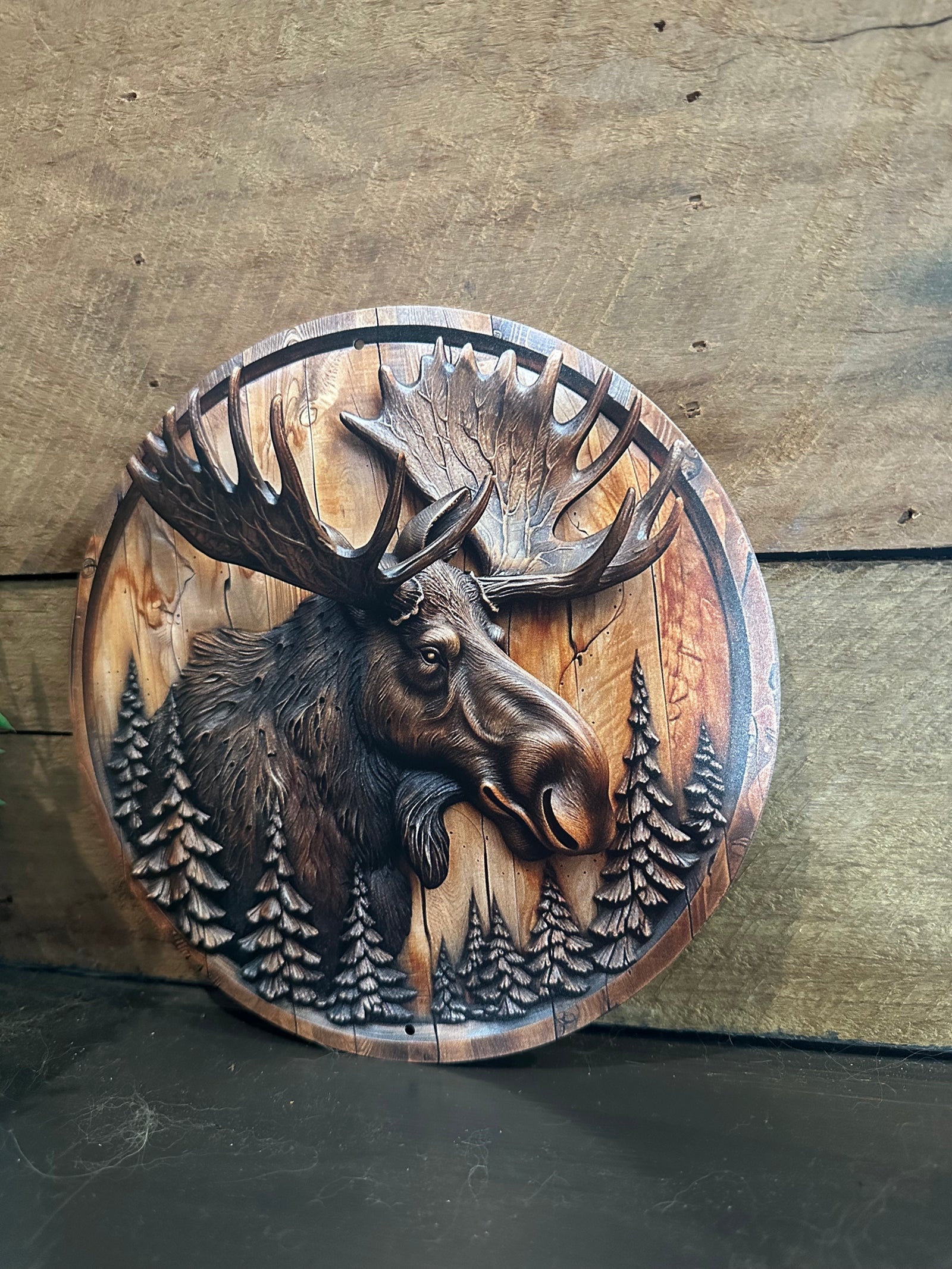 Round Tin Sign Moose
