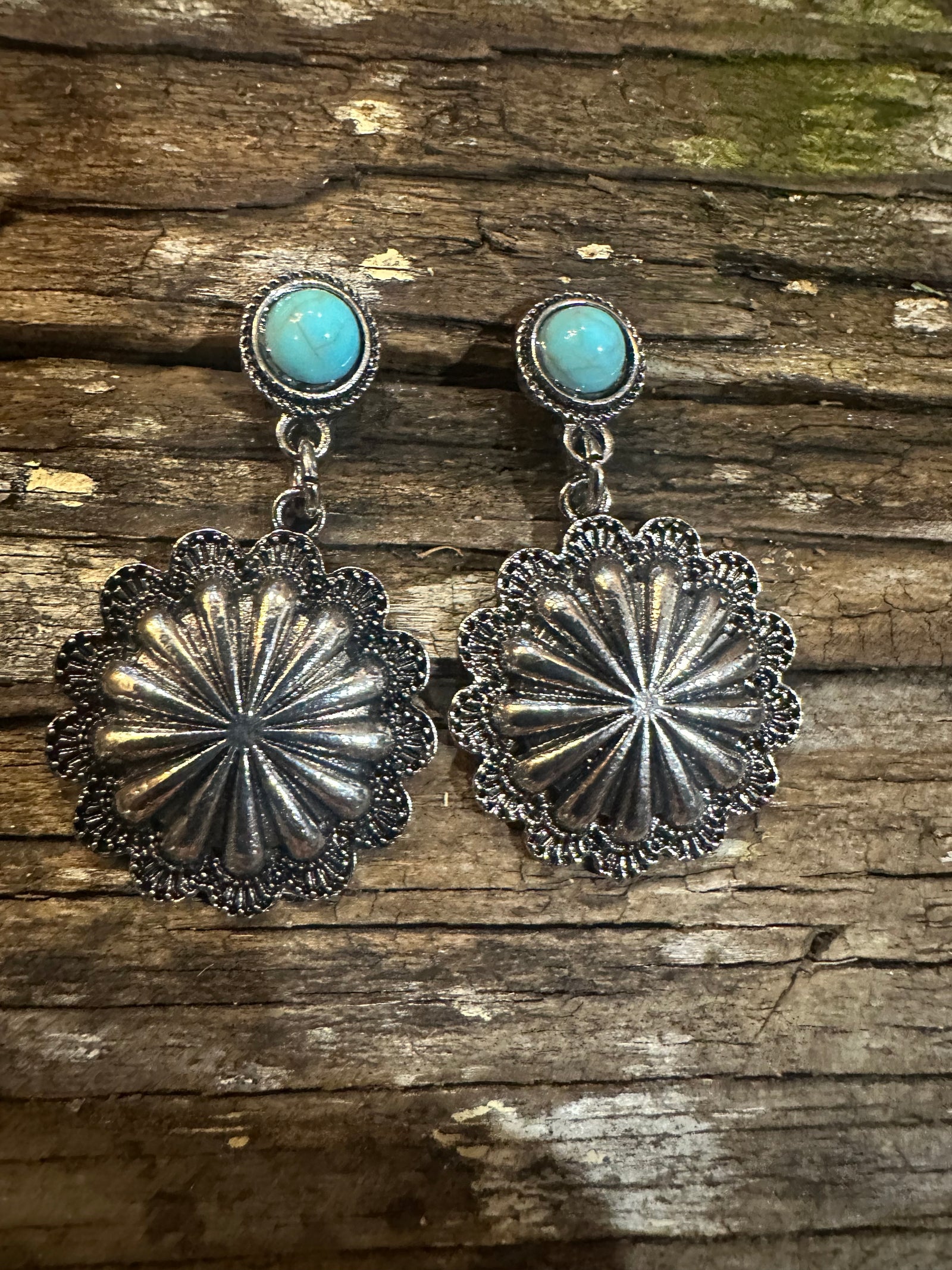 Round Silver Turquoise Earrings