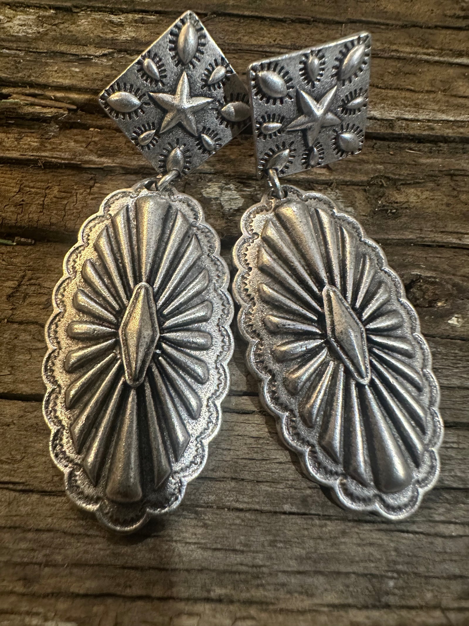 Silver Oval Concho Earrings