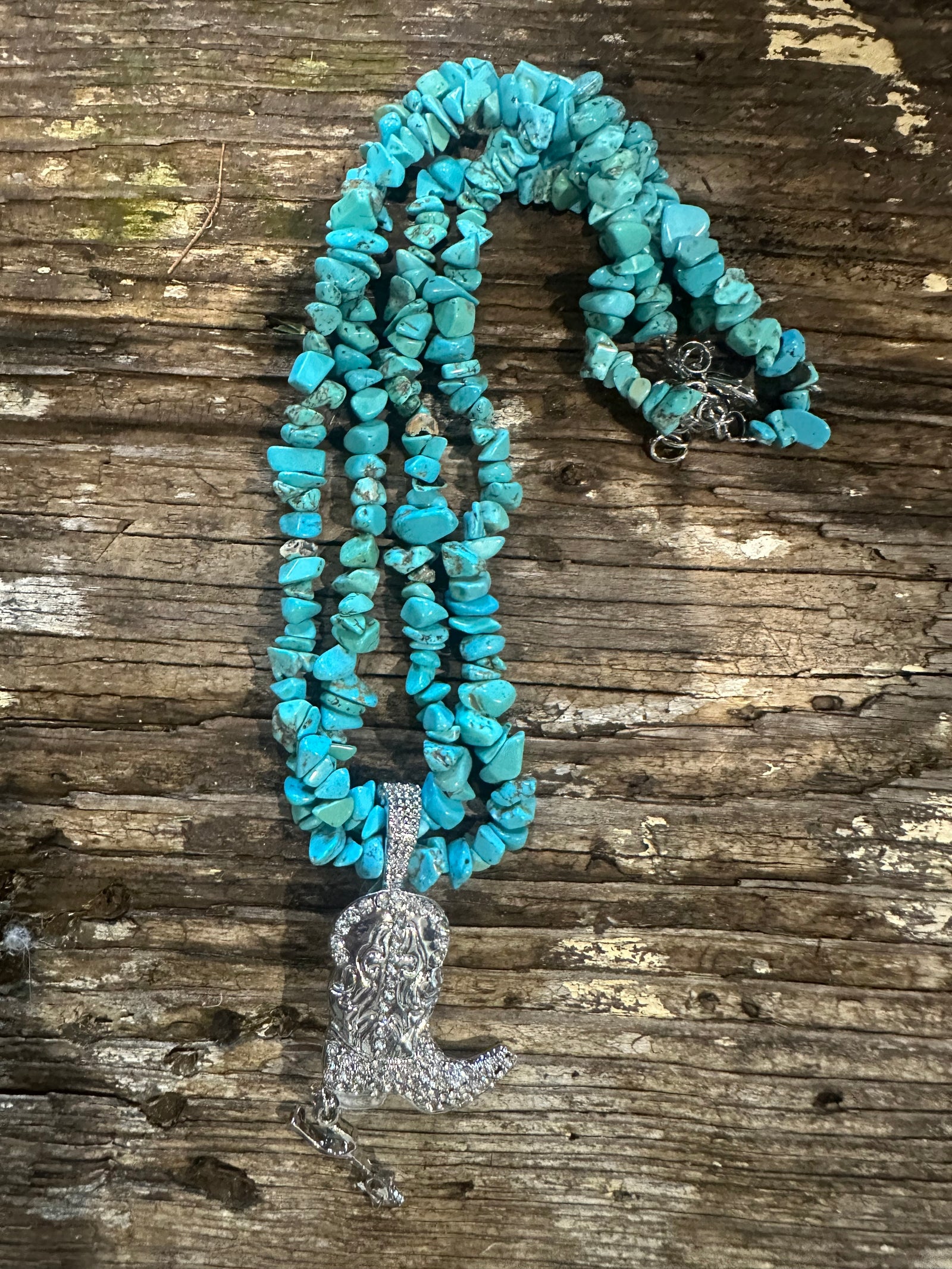 Turquoise Silver Boot Necklace