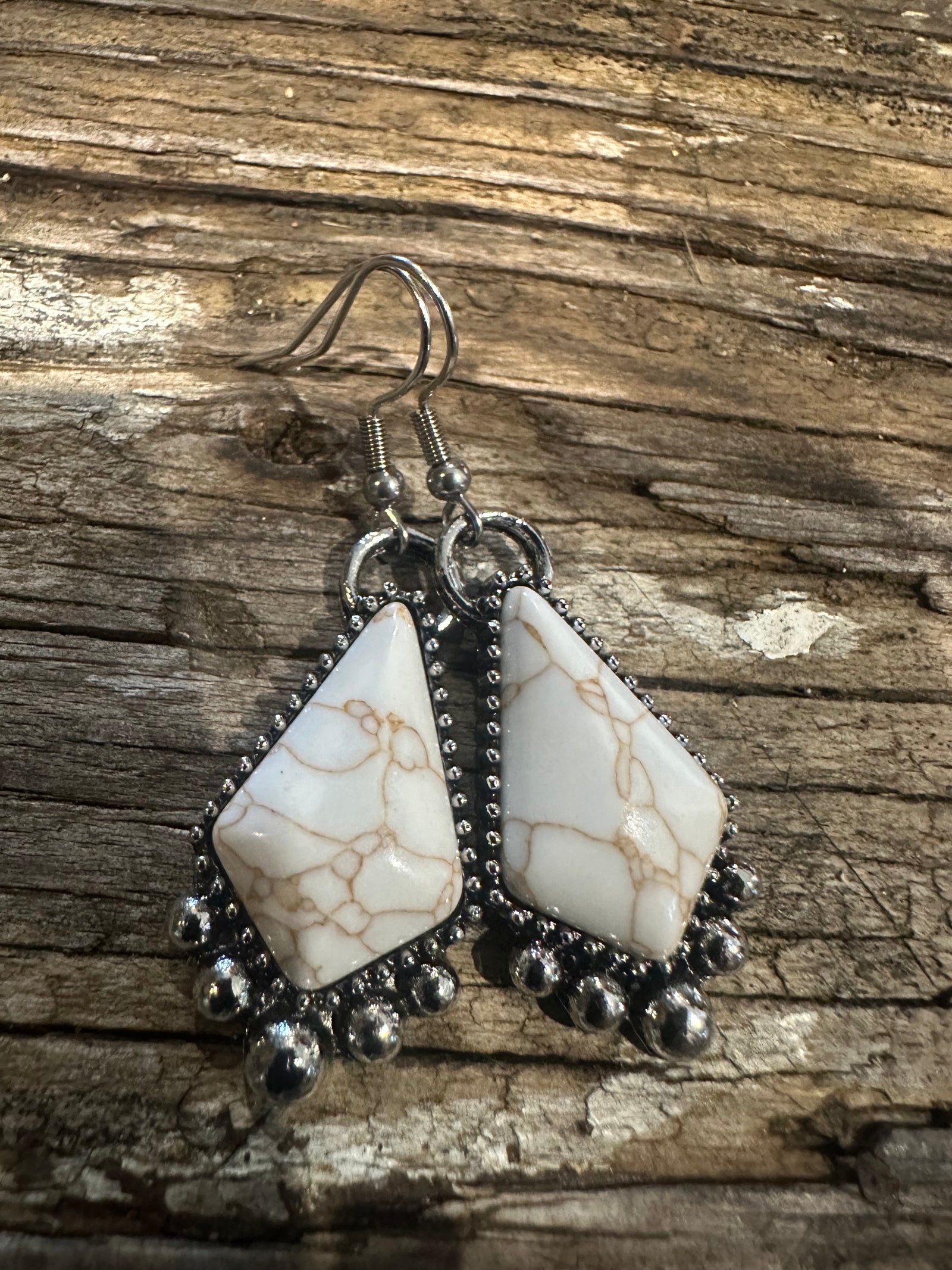White Stone Silver Earrings