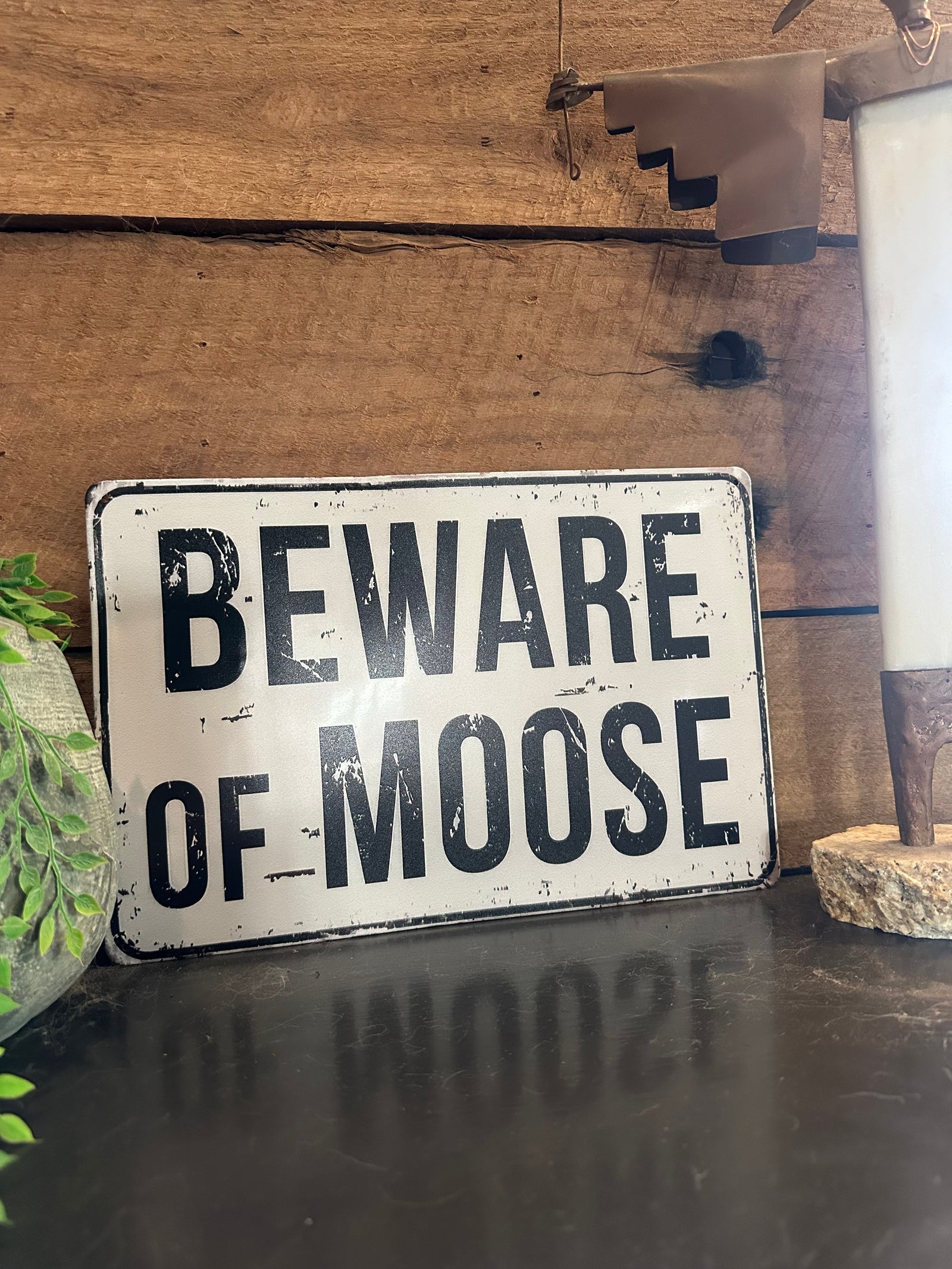 Tin Sign Beware of Moose