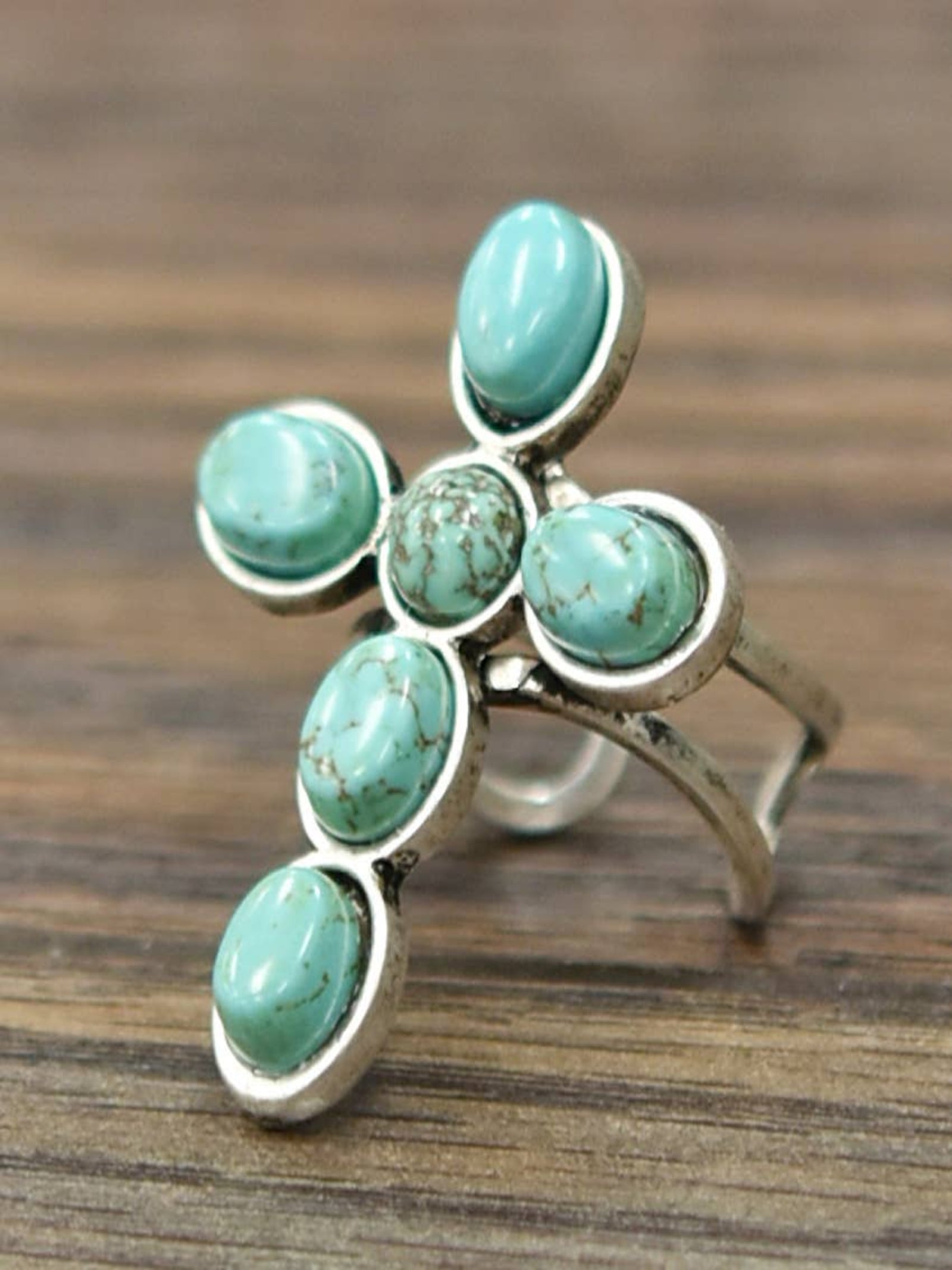 Cross Turquoise Adjustable Ring