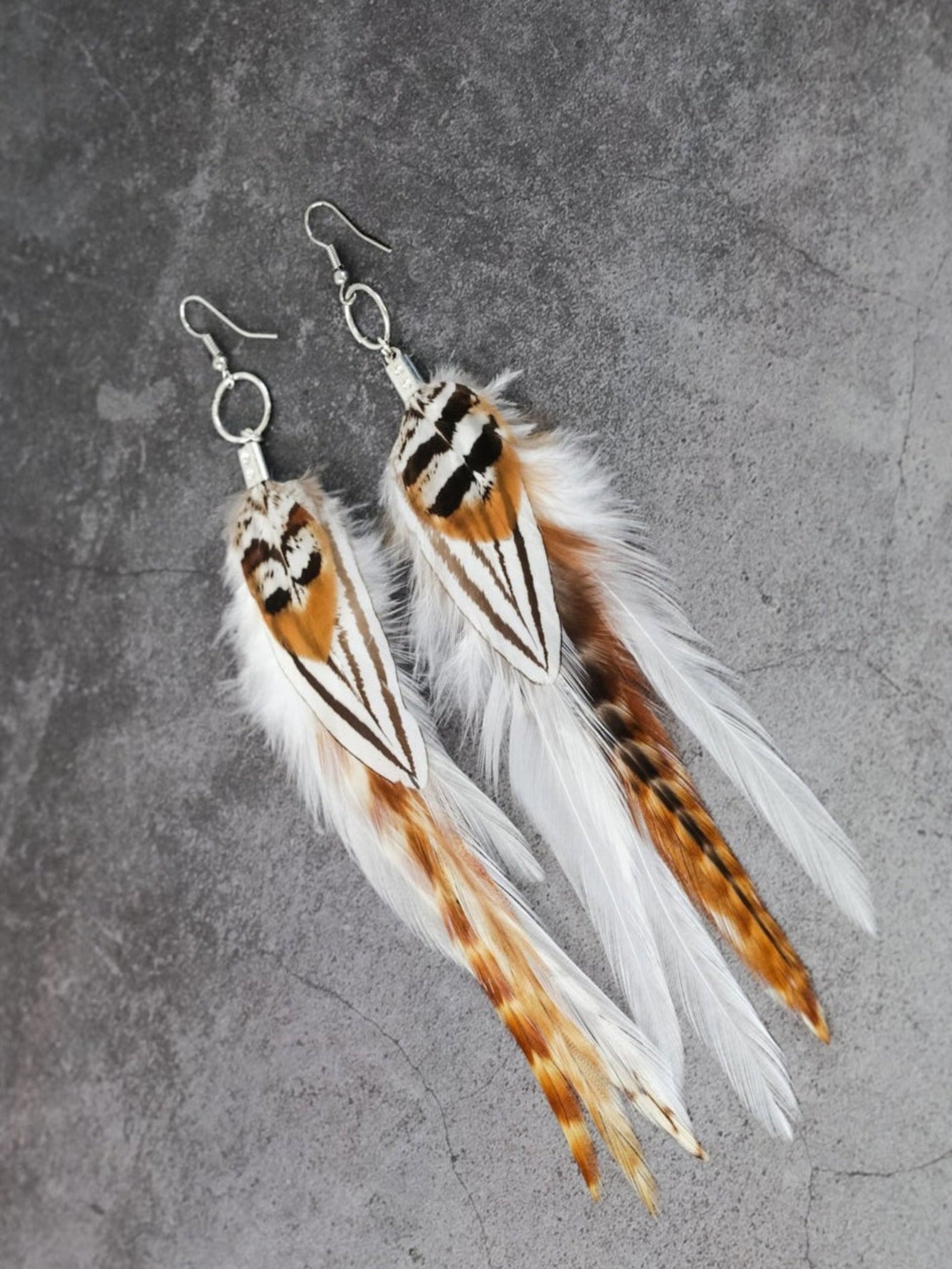 Long Hand Made Feather Earrings