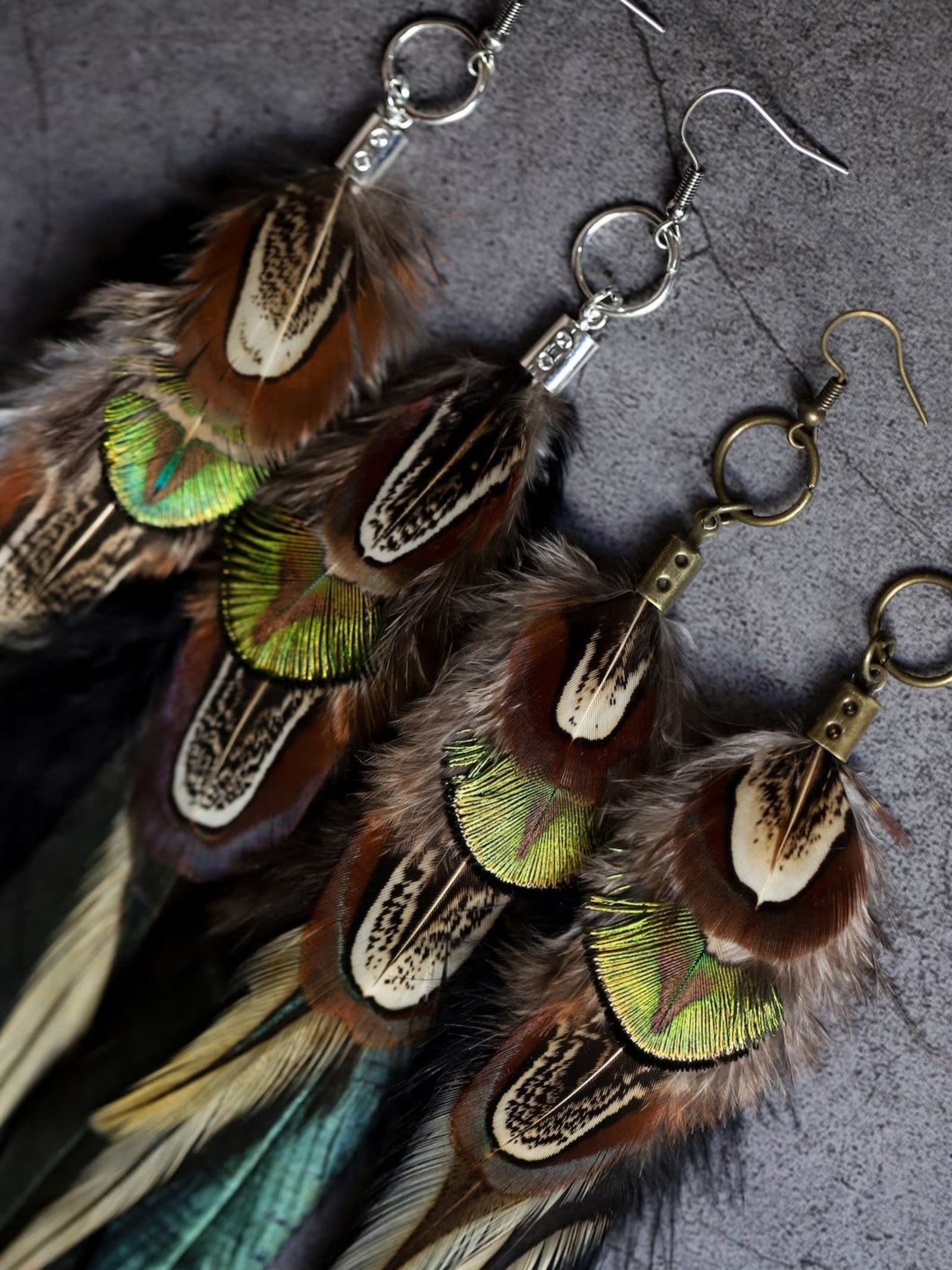 Black & Green Feather Earrings