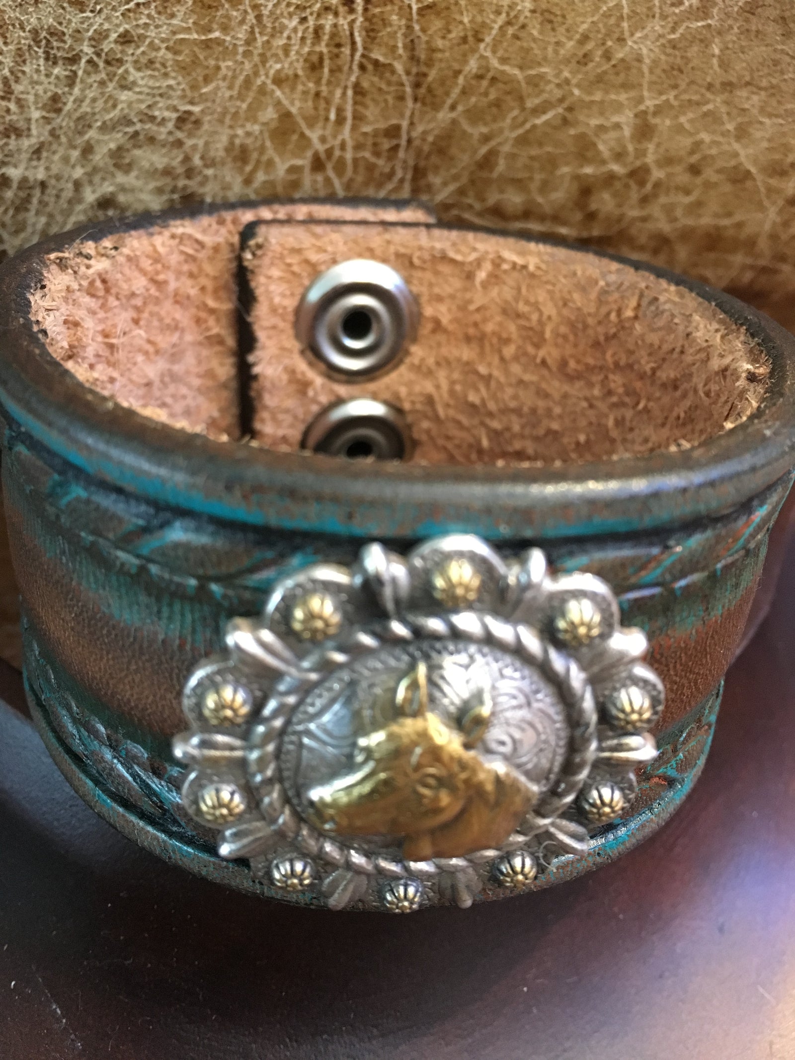Horse Head Leather Cuff - Surf meets Southwest
